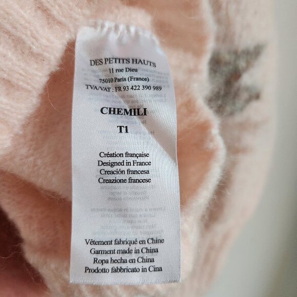 🇫🇷 Des Petits Hauts Light Pink Mohair/Merino Knit Sweater - Sz S - Picture 11 of 13
